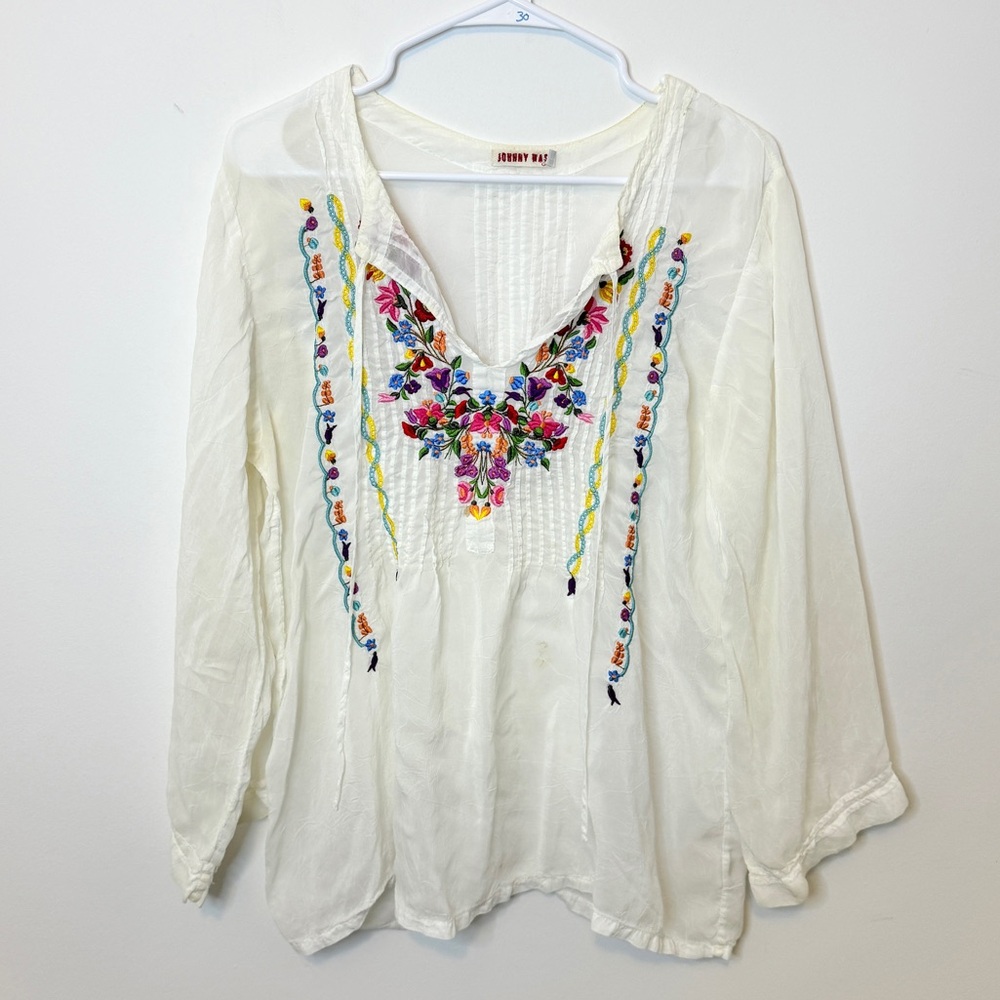 Johnny Was Floral Embroidered Blouse Size Large Women’s Top Lightweight Cupra